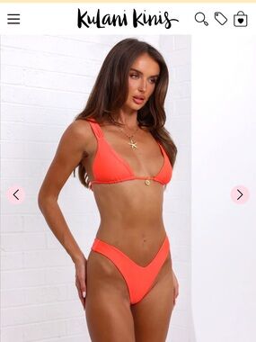 Kulani Kinis slide up bikini top, guava glow y, cheeky bikini bottoms